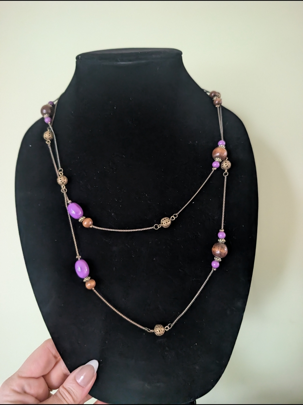 Elegant Purple and Bronze Beaded Long Necklace - Women Jewelry